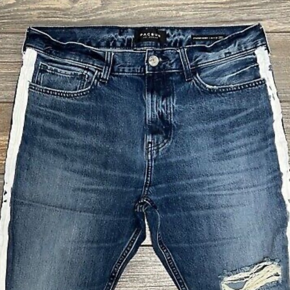 Pac Sun Vertical Stretch Jeans 34X33 Stacked Skinny White Side Paint Stripe - Picture 2 of 10